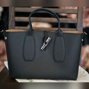 Longchamp Roseau Medium Leather Tote | Black